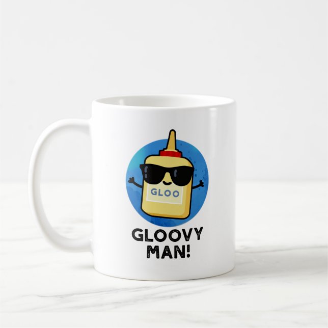 Taza De Café Gloovy Man Funny Super Glue Pun (Izquierda)