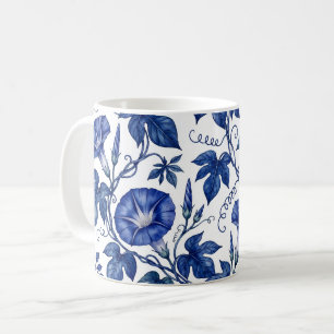 Taza De Café Glorias de la Mañana Azul Cobalto Estilo Delft Bla