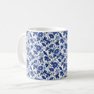 Taza De Café Glorias Matutinas Azul Cobalto Estilo Delft Blanco