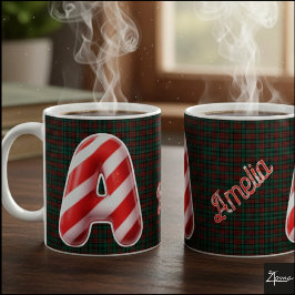Taza De Café Glossy Candy Cane Striped Christmas Letter A