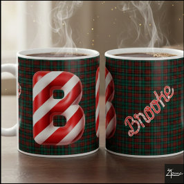 Taza De Café Glossy Candy Cane Striped Christmas Letter B