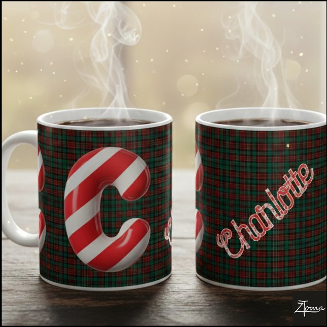 Taza De Café Glossy Candy Cane Striped Christmas Letter C (Subido por el creador)