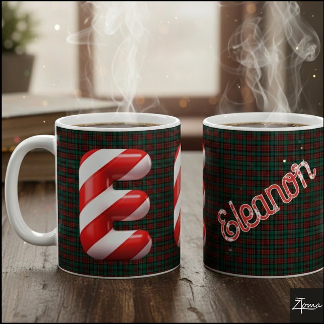 Taza De Café Glossy Candy Cane Striped Christmas Letter E (Subido por el creador)