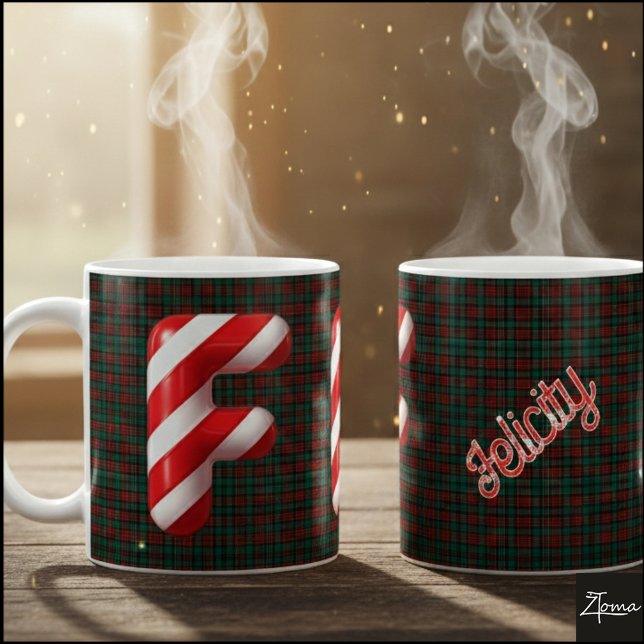 Taza De Café Glossy Candy Cane Striped Christmas Letter F (Subido por el creador)