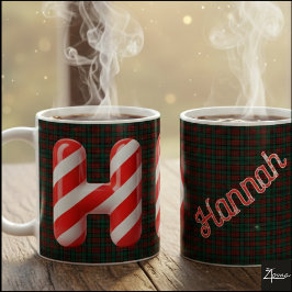 Taza De Café Glossy Candy Cane Striped Christmas Letter H