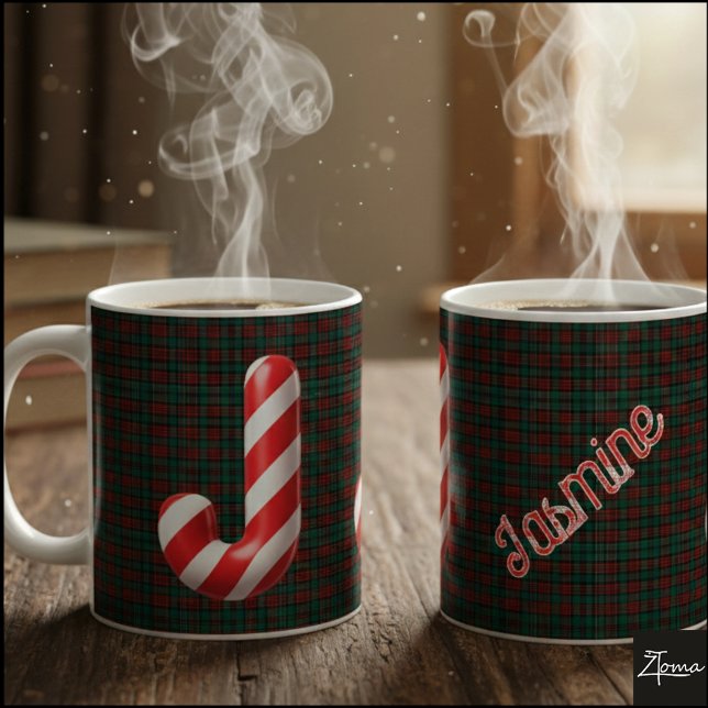 Taza De Café Glossy Candy Cane Striped Christmas Letter J (Subido por el creador)