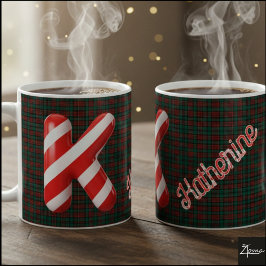 Taza De Café Glossy Candy Cane Striped Christmas Letter K
