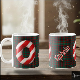 Taza De Café Glossy Candy Cane Striped Christmas Letter O