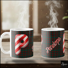 Taza De Café Glossy Candy Cane Striped Christmas Letter P