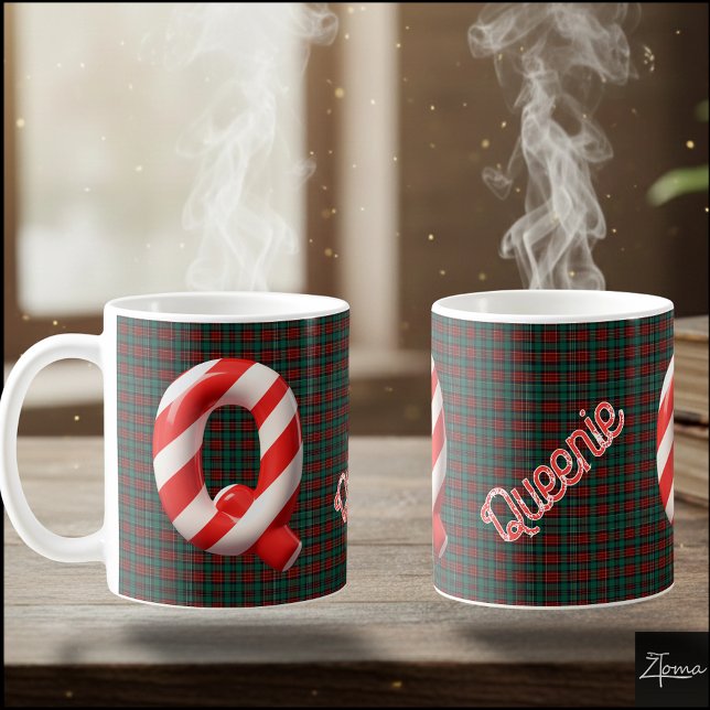 Taza De Café Glossy Candy Cane Striped Christmas Letter Q (Subido por el creador)