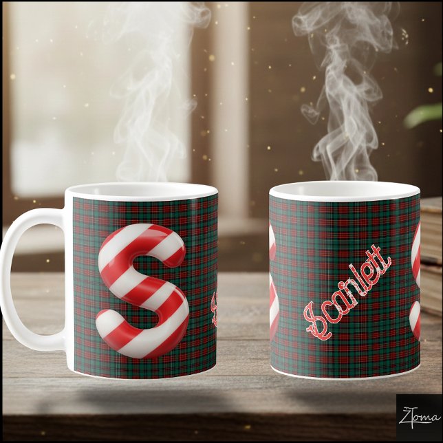 Taza De Café Glossy Candy Cane Striped Christmas Letter S (Subido por el creador)
