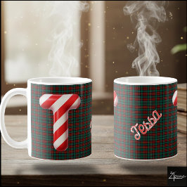 Taza De Café Glossy Candy Cane Striped Christmas Letter T