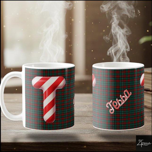 Taza De Café Glossy Candy Cane Striped Christmas Letter T (Subido por el creador)