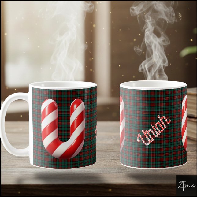 Taza De Café Glossy Candy Cane Striped Christmas Letter U (Subido por el creador)