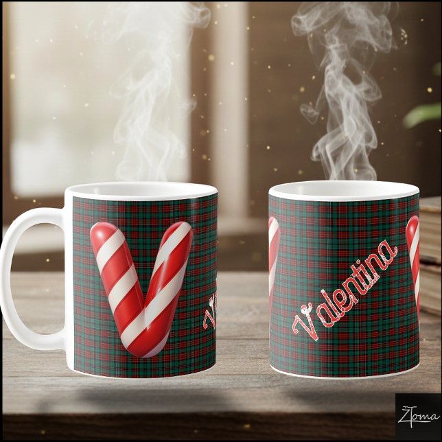 Taza De Café Glossy Candy Cane Striped Christmas Letter V (Subido por el creador)