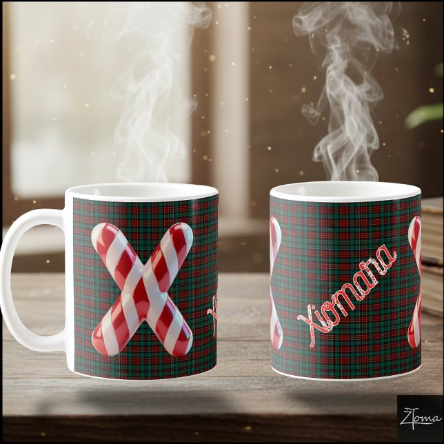 Taza De Café Glossy Candy Cane Striped Christmas Letter X (Subido por el creador)