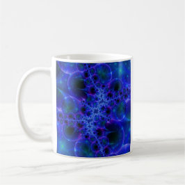 Taza De Café Glow Stars | Arte fractal azul y blanco