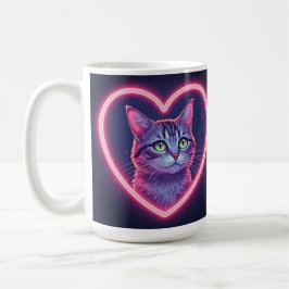 Taza De Café Glowing Kitty Love Art | Romantic Pet Lover Gift