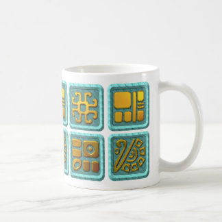 Taza De Café Glyphs mayas - turquesa y oro