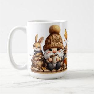 TAZA DE CAFÉ GNOMAS DE OTOÑO MARRÓN Y GRIS ADORABLES