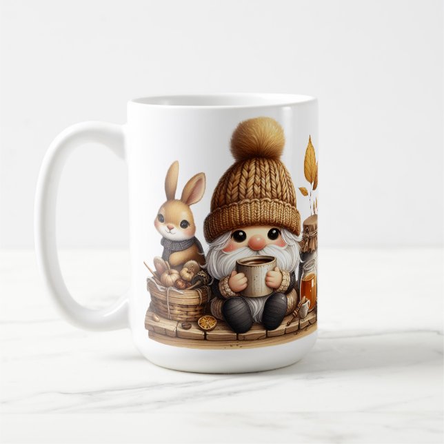 TAZA DE CAFÉ GNOMAS DE OTOÑO MARRÓN Y GRIS ADORABLES (Izquierda)