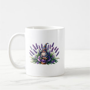 Taza De Café Gnome acuarela y flores moradas