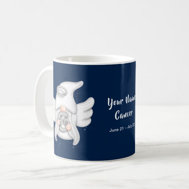 Taza De Café Gnome Cáncer Rótulo de Astrología Ángel Tu Nombre (Anverso izquierdo)