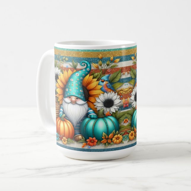 Taza De Café Gnome Con Calabazas Y Flores (Anverso izquierdo)