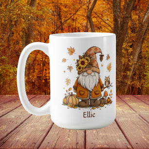 Taza De Café Gnome de Acción de Gracias Calabaza Hojas de Otoño
