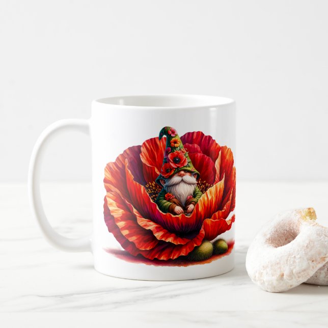 Taza De Café Gnome de jardín de acuarela caprichosa (Con donut)