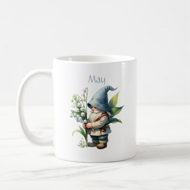 Taza De Café Gnome de Jardín Personalizado Mayo Nacimiento Mes (Izquierda)
