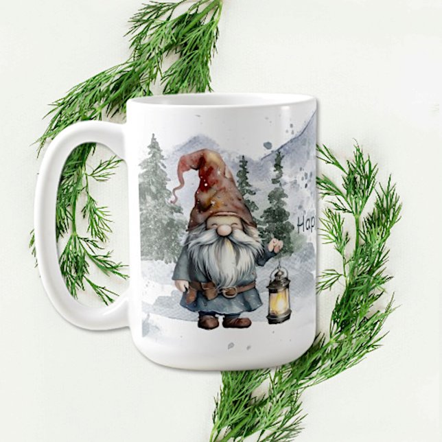 Taza De Café Gnome de Navidades de invierno acuarela (Watercolor Winter Christmas Gnome Coffee Mug)