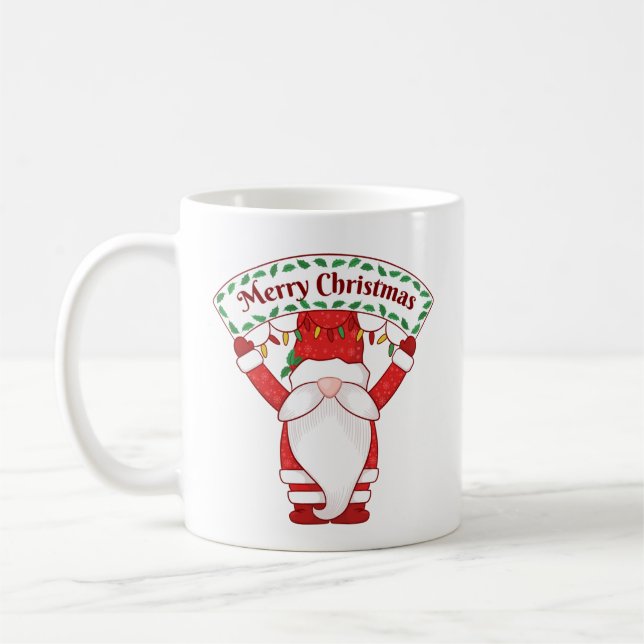 Taza De Café Gnome Holding Merry Christmas Banner (Izquierda)