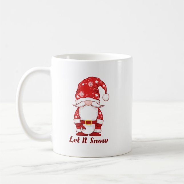 Taza De Café Gnome in Snowflake Hat Let It Snow (Izquierda)