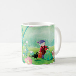 Taza De Café Gnome jardener, Blackbird, Hedgehog y Conejo Blanc