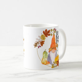 Taza De Café Gnome mug with pumpkins squash and fall leaves 