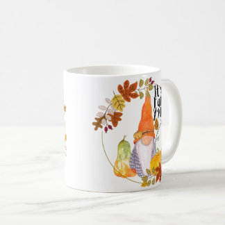 Taza De Café Gnome mug with pumpkins squash and fall leaves