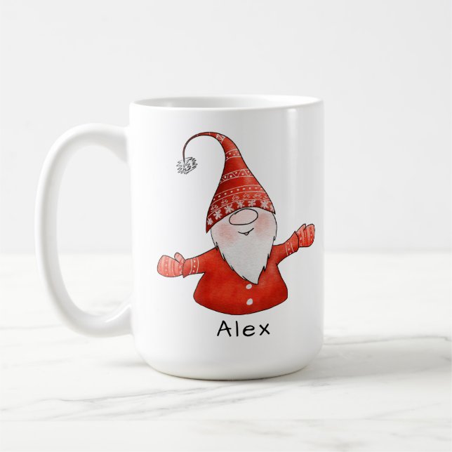 Taza De Café Gnome Nombre personalizado Navidades rojos (Izquierda)