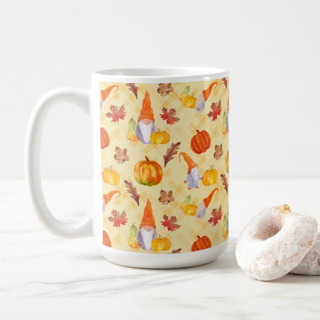 Taza De Café Gnomes De Acuarela, Calabazas Y Hojas (Con donut)