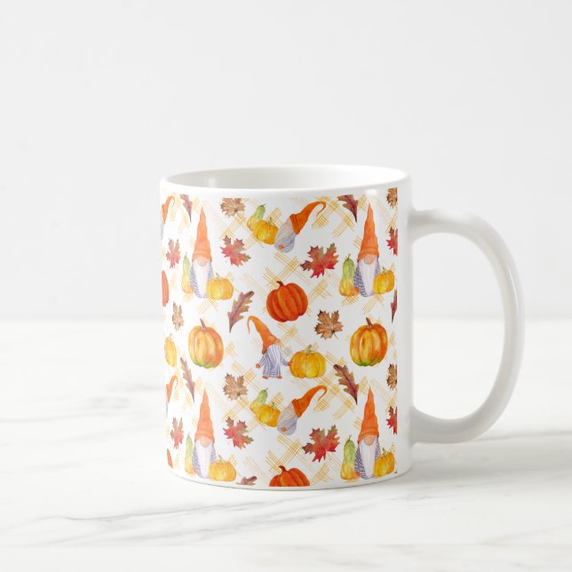 Taza De Café Gnomes De Acuarela, Calabazas Y Hojas (Derecha)