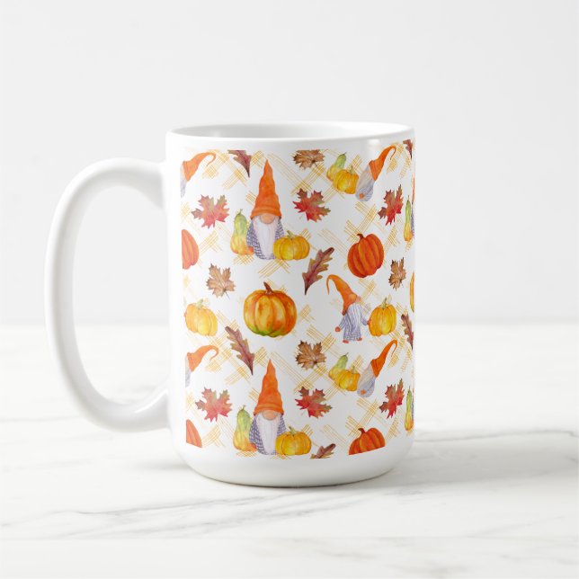 Taza De Café Gnomes De Acuarela, Calabazas Y Hojas (Izquierda)