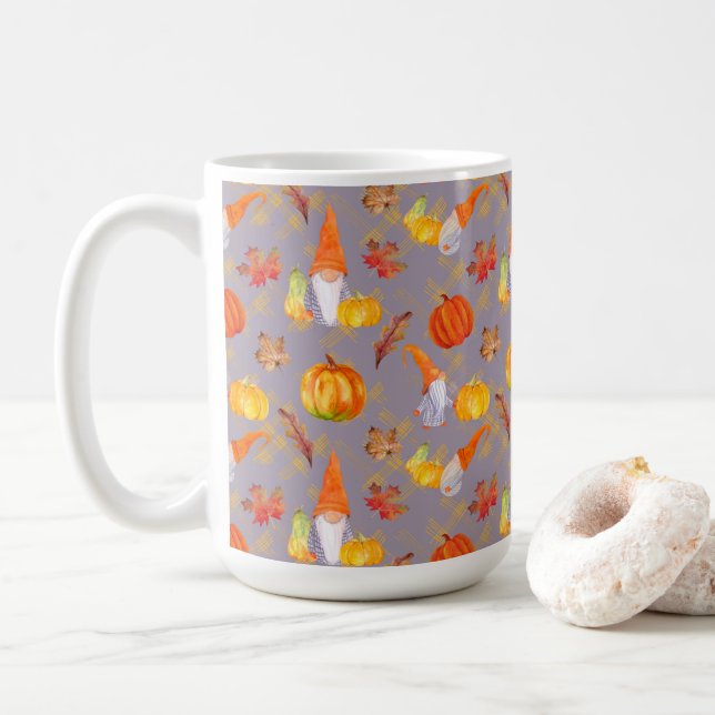 Taza De Café Gnomes De Acuarela, Calabazas Y Hojas (Con donut)