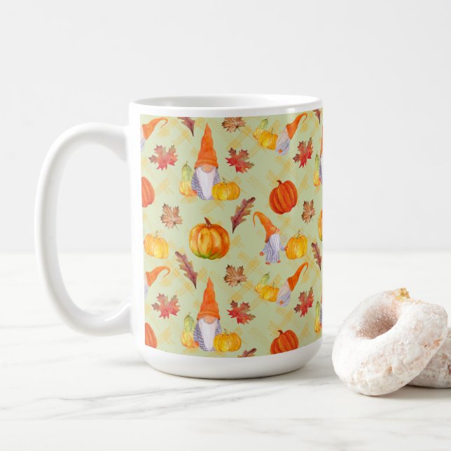 Taza De Café Gnomes De Acuarela, Calabazas Y Hojas (Con donut)