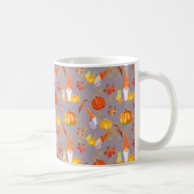 Taza De Café Gnomes De Acuarela, Calabazas Y Hojas (Derecha)