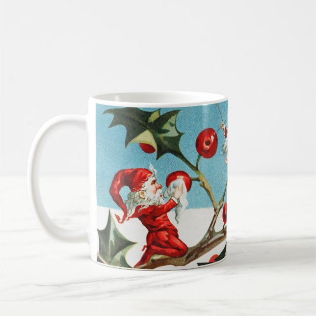 Taza De Café Gnomes painting holly berries in the snow (Izquierda)