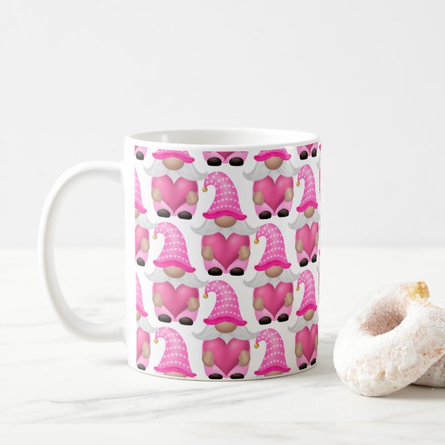 Taza De Café Gnomes rosados corazón Woodland Scandinavian Cute (Con donut)