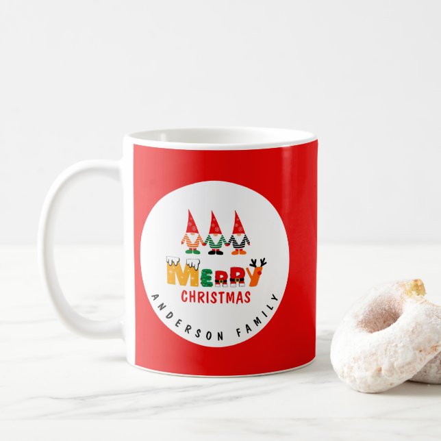Taza De Café Gnomis caprichosos con nombre Navidad Feliz Feliz  (Con donut)
