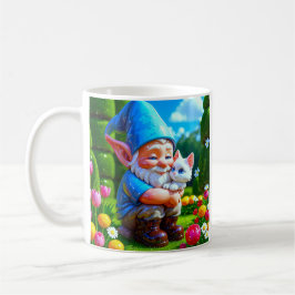 Taza De Café Gnomo Abrazando Gato