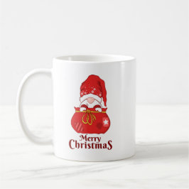 Taza De Café Gnomo asomándose desde la bolsa de Santa Feliz Nav