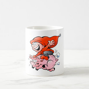 Taza De Café Gnomo de dibujos animados divertidos montando un c